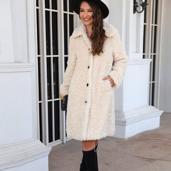 Zara Teddy Bear Faux Shearling Coat Oyster White Blogger Fav Size Small - Picture 5 of 14